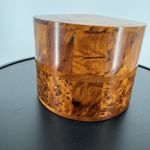 Morocco Jewellery Box Thuya Wood Aromatic Marquetry 2 Drawer Cylinder Drum Heavy - Picture 9 of 14